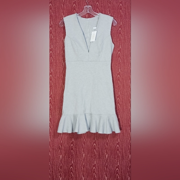 SUSANA MONACO Gray Plunge Ruffle Hem V-Neck Sleeveless Mini Dress Women's Sz 6 - Picture 1 of 11